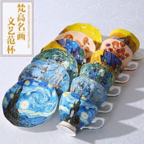 Van Gogh Art Painting Coffee Cup Set Top-grade Ceramic Tea Cup And Saucer Set Cafe Party Creative Drinkware Vintage Home Decor