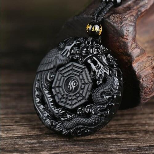 Natural obsidian dragon phoenix baguette pendant mascot crystal necklace wholesale mens and womens necklace Fine jewelry