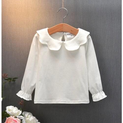 2020 New Kids Baby Girls Long Sleeve Blouse Princess Shirts Doll Collar Solid Children Tops Baby Kids Clothes Summer Spring Fall