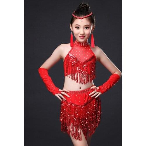 New Children Latin Dance Dress for Kids Performance Wear Latin Sequin Tassel Fringed Dance Costume Tango Ballroom Dance Dress 9