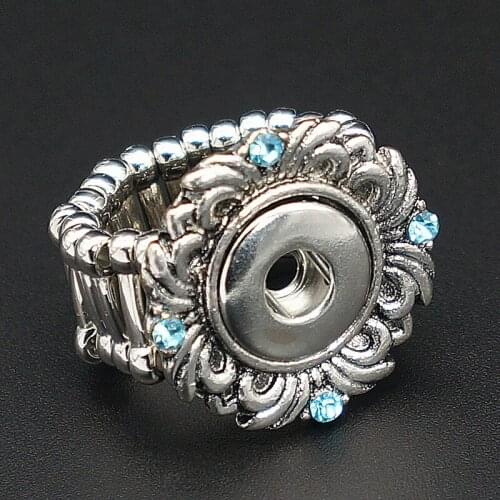 New JZ0032 Simple flower Ring face rhinestone snap rings Flexible fit 12MM snap buttons DIY fittings wholesale