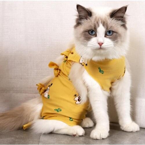 Cats Postpartum Clothes Adorable Stripes Pattern Round Neck Anti-licking Soft Texture Pet Cats Weaning Suit Pet Accessories