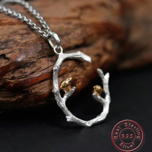 Amxiu Handmade Branch Bird Shape Pendant Necklace 925 Sterling Silver Jewelry For Women Girls Party Accessories Friends Gifts