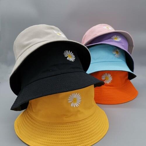 Double-side Unisex Bucket Hat Fishing Outdoor Cap women Bucket fishing Hats Sunscreen Daisy embroidery fisherman hat