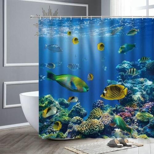 Underwater World Shower Curtain Ocean Coral Tropical Fish Pattern Waterproof Fabric Bathroom Curtains Home Bathtub Decor Screen