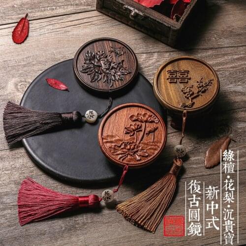 Carved sandalwood dressing mirror Green Sandalwood dressing mirror home accessories Christmas gifts christmas decorations