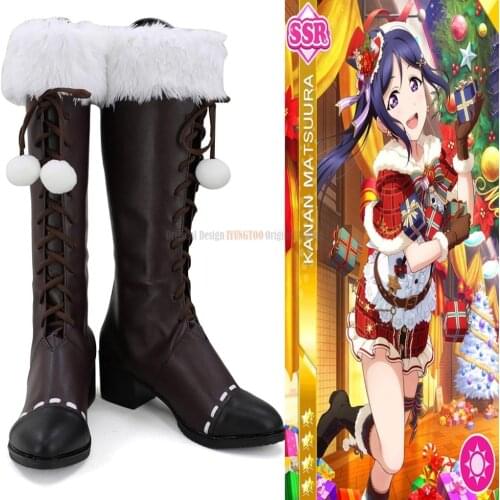 Christmas Matsuura Kanan Shoes Cosplay Lovelive Aqours Kanan Matsuura Cosplay Boots Black Shoes Custom Made
