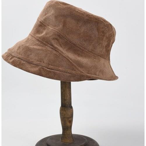 Hat Female Autumn And Winter New Corduroy Fishermans Hat Solid Color Simple Crimped Basin Cap Small Face Sunshade Hat