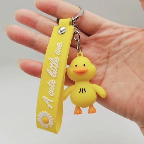 Cute Little Yellow Acrylic Plastic DUCK Key Chain Cheering Duck Keychain Couples Women Friend Gift Bag Pendant Accessory Keyring