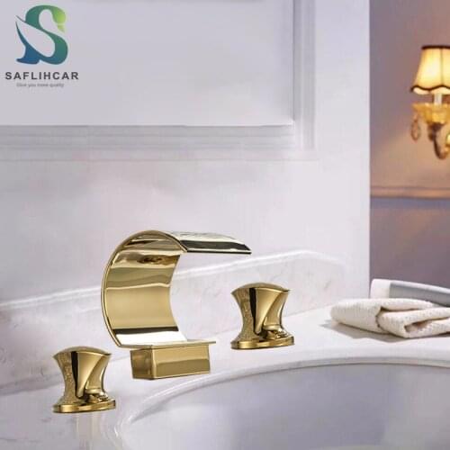 Golden Polished Surface Bathroom Basin Faucet Two-handle Basin Faucet 3-piece set Bathroom Kitchen Basin Faucet Set