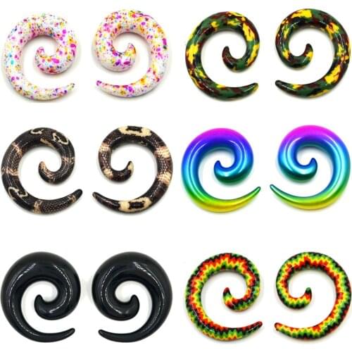 1Pair Acrylic Fashion Pattern Printing Ear Spiral Taper Jewelry Body Piercing Stretcher Swirl Earring Spiral Expanders Piercing