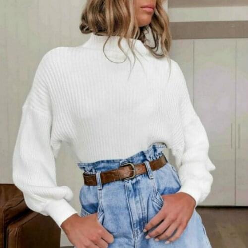 Hirigin Spring Women Streetwear Turtleneck White Knitted T-shirt 2021 Fashion Long Sleeve Street Pullover Casual OL Tops