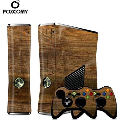 3D Brown Wood Custom Vinyl Console Cover For Microsoft Xbox 360 SLIM Skin Stickers Controller Protective For XBOX360 S