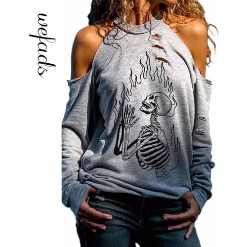 Wefads Womens Long Sleeve Hollow Hollow Casual Printed T-Shirt Top tops for women bad girl graphic tee