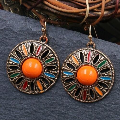 Retro Ethnic Water Drip Hollow Out Dangle Hanging Drop Earrings for Women 2021 New Fashion Geometric gem Jewelry Accessories