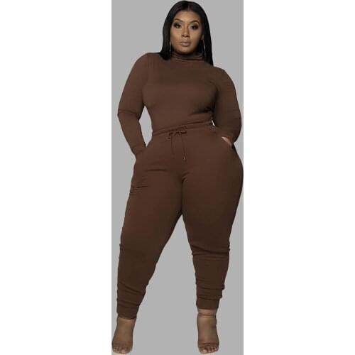 Winter Two Piece Outfits for Women Turtleneck Long Sleeve Top and Pants Sets Plus Size Tracksuits Suits Wholesale Dropshipping