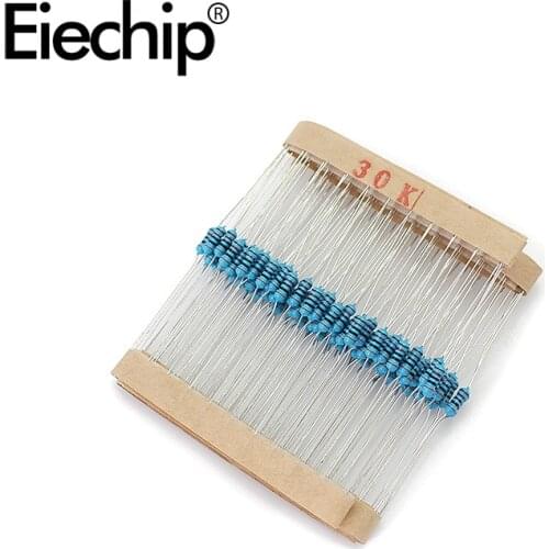 100pcs/lot 1/4W 1% Metal film resistor 0.25W resistance 30K ohm Throught Hole