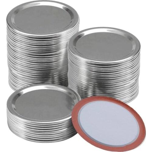 100 Pcs Regular Mouth 70MM Mason Jar Canning Lids, Reusable Leak Proof Split-Type Silver Lids with Silicone Seals Rings
