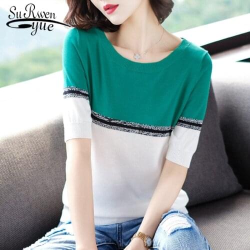 2021 Summer Sweater Short Sleeve Ladies Shirts Women Thin Loose-Fit Women Tops Half Sleeve Base Fashion Blouses 8650 50