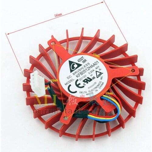 Delta Electronics KFB0512HAA01 DC 12V 0.20A Dia.55mm C.T.C 39mm 4-Wire Server Cooling Fan
