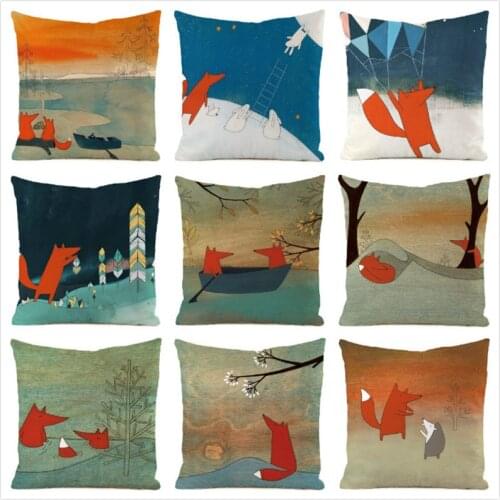 45cm*45cm **Fox** Inimitated Silk Fabric Throw Pillow Covers Couch Cushion Cover Home Decorative Pillows Pillow Case