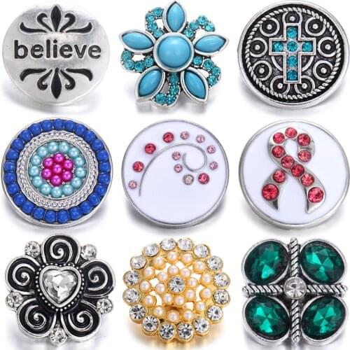 6pcs/lot New 18mm Snap Buttons Jewelry Rhinestone Cross Flowers Snap Buttons Jewelry Fit Snap Necklaces Women DIY Jewelry