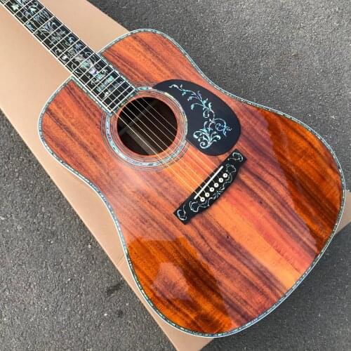 Ebony fingerboard Solid Koa acoustic guitar,41 inches Pearl inlays and binding koa guitar acoustic ,Free shipping