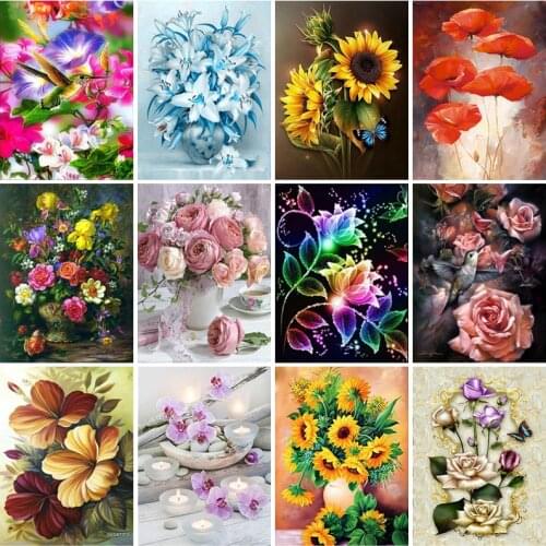 DIY 5D Diamond Painting Potted Flowers Cross Stitch Flower Diamond Embroidery Full Round Drill Mosaic Rhinestone Art Home Decor