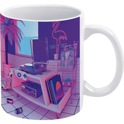 S P I N N I N G W A V E White Mug New Good Quality Print Mug 11 Oz Coffee Cup Synthwave Retrowave Vaporwave Vinyl Vinyl Collect