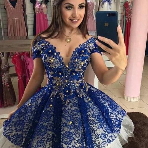 Sparkly V Neck Short Lace Homecoming Dresses Beaded Appliques Formal Prom Mini Party Graudation Cocktail Gown BM756