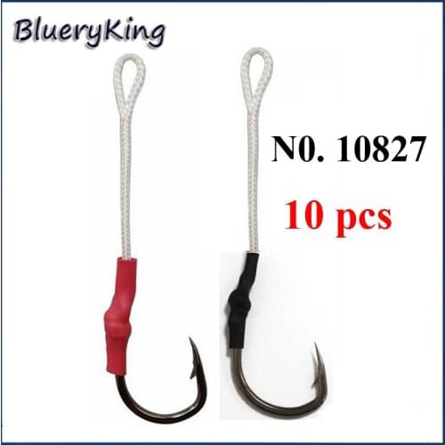 BlueKim 10pcs 10827 Stainless Steel Assist Hook Jig Assist Fish Hooks Jigging Bait Fishing Hook With PE Line Saltwater Jig Hooks