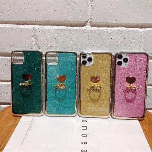 Love Glitter Case For iPhone 11 Pro Max 8 7 6 6S Plus Silicone Finger Ring Cover For iPhone X XR XS Max Luxury Phone Cases