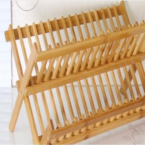 Eco-friendly Bamboo folding Dish Rack Household Kitchen Dish Draining Holder Bowl Storage Rack