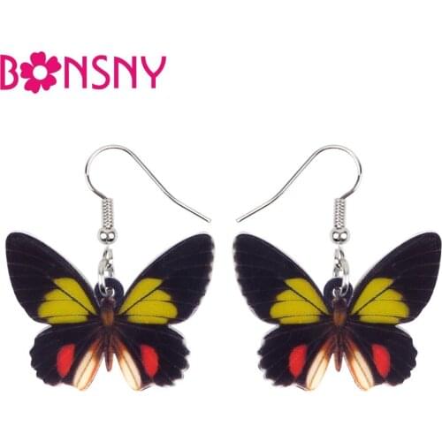 Bonsny Acrylic Floral Elegant Butterfly Earrings Big Dangle Drop Fashion Insect Jewelry For Women Girls Ladies Teens Wholesale