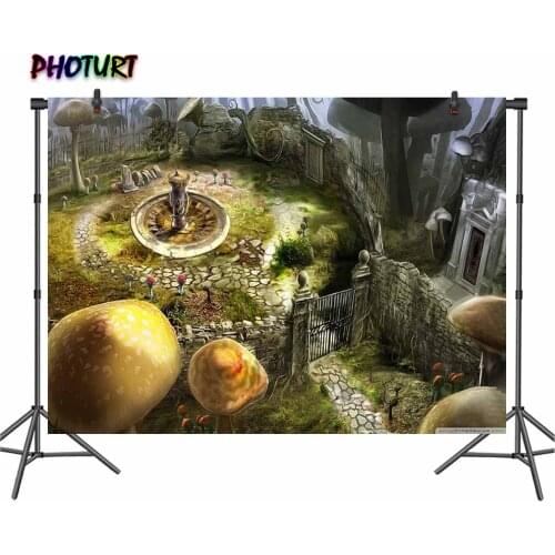 PHOTURT Alice Wonderland Photography Backdrop Birthday Party Background Mushroom Garden Vinyl Photo Banner Studios Props