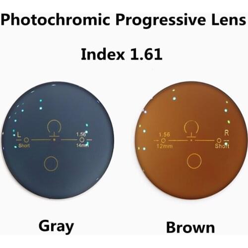 1.61 Index Photochromic Transition Glasses Progressive Multi-focal Brown Gray Prescription Myopia Hyperopia Lens See Near Far