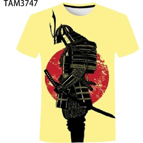 New Mens Summer Casual Oversized Round Neck Short Sleeve T-Shirt 3D Samurai Image Printing Loose Comfortable Childrens Top