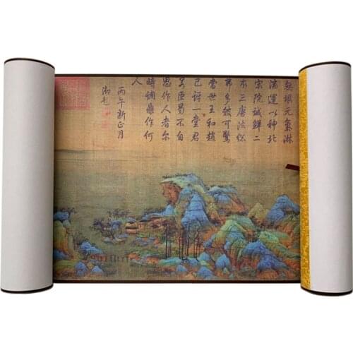 Chinese Calligraphy Long Qian Li Jiang Shan Tu 30x734cm Copy Of Famous Painting Panoramic Painting Scroll Decoration