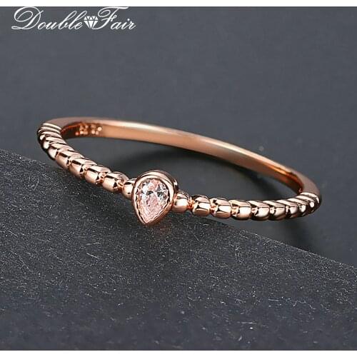 Double Fair Simple 1mm Wide Finger Rings For Women Girls 2019 New Water Drop Shape Zirconia Crystal Jewelry Ring DFR421M