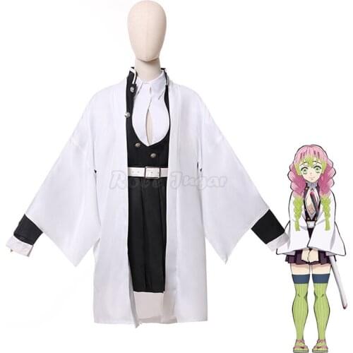 Anime Cosplay Demon Slayer Kimetsu No Yaiba Kanroji Mitsuri Costume Full Sets Women Girls Halloween Demon Kimono Dress Up C90C36