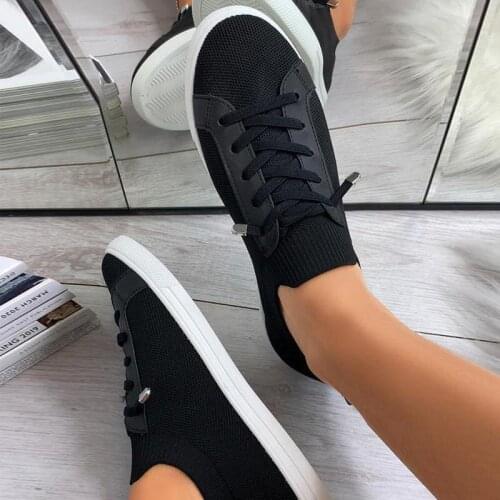 Women Mesh Breathable Sneakers Summer Elastic Band Vulcanized Female Lace Up Flats Sport Shoes Ladies Comfort Footwear Big Size