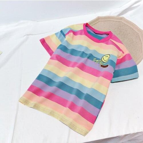 Summer 2020 Casual Striped T-Shirt Solid Cartoon T-Shirts For Girls High Quality Fashion Clothes