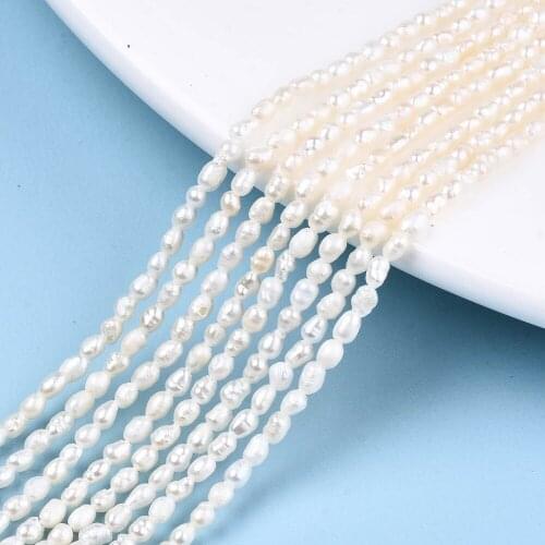 Fashewelry 2 Strands Natural Freshwater Pearl Beads 2.1mm White Rice Loose Beads for Bracelet Earring Necklace Jewelry Making
