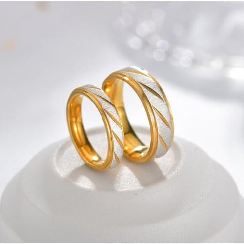 Fashion Couple Ring Stainless Steel Golden Frosted Various Sizes Wedding Promise Ring For Women Men Engagement Jewelry Gifts