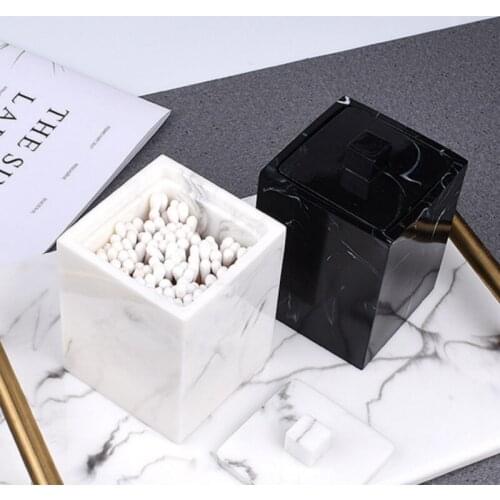 Marble Cotton Swab Storage Box Cosmetic Organizer Makeup Cleansing Pad Container Toothpick Holder Bathroom Desktop Jewelry Bin