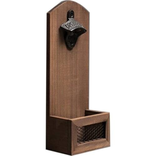 Wall-Mounted Beer Bottle Opener Retro Color Beer Corkscrew Wooden Corkscrew Wall-Mounted Cast Iron Opener