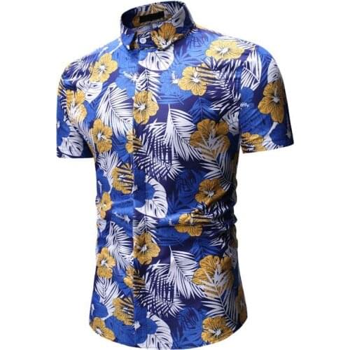 2019 New Summer Men Shirt Short Sleeve Beach Hawaiian Shirt Casual Slim Fit Floral Shirt Plus Size 3XL Print Shirts Men Dress