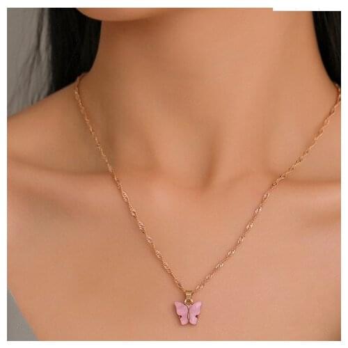 DUTRIEUX 2021 Summer New Cute Butterfly Pendant Necklace Women Simple Alloy Clavicle Necklace Fashion Jewelry Accessories