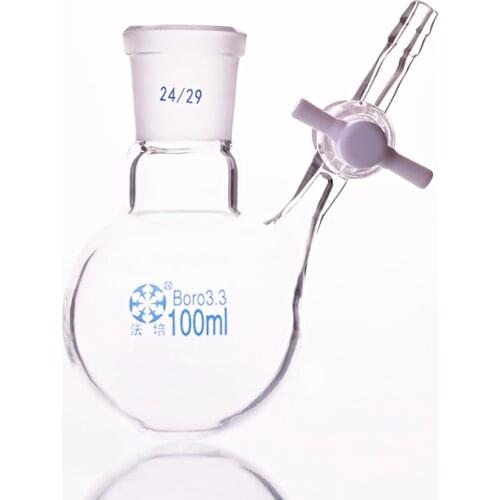 Single standard ground mouth reaction ball bottle,Capacity 100ml,Joint 24/29,PTFE switch valve,Reaction flask