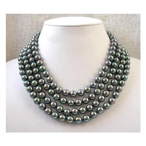 Unique Pearls jewellery Store Stunning 4rows 8mm Round Tahiti Black Sea Shell Pearls Necklace Fine Jewelry Charming Women Gift